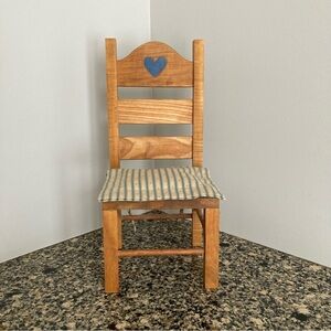 Wooden Miniature Doll Chair with Blue Heart Accent